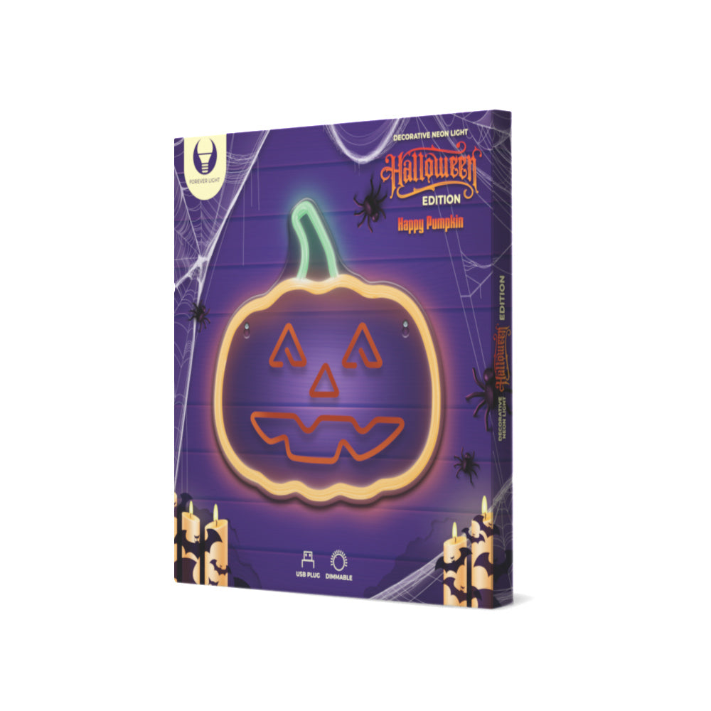 Happy Pumpkin LED neon light in its Halloween Edition gift box