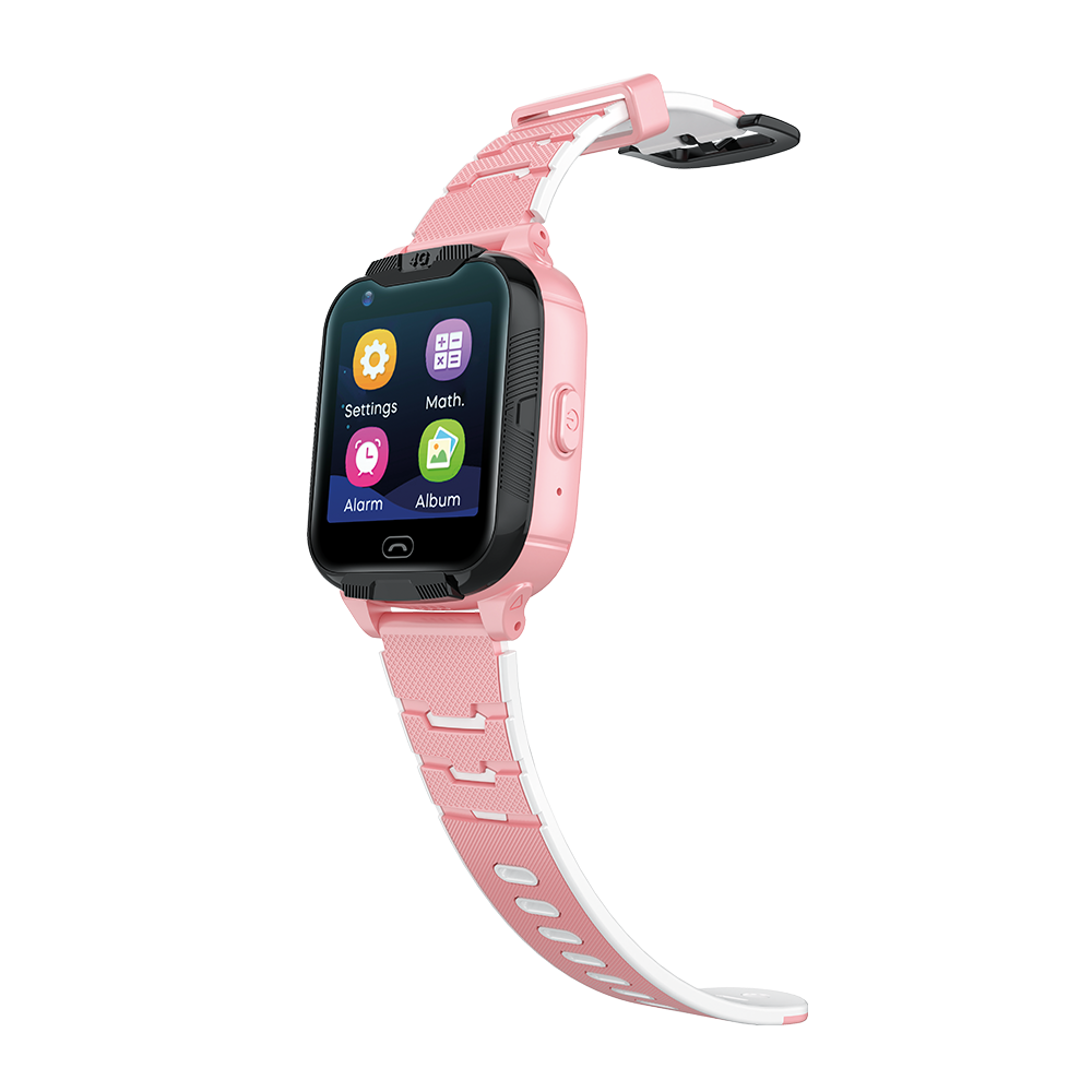 Pink Maxlife kids smartwatch, side view with the strap extended