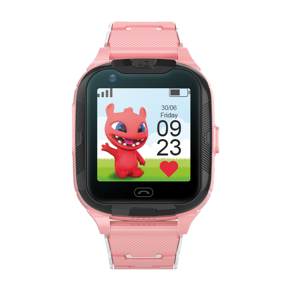 Pink Maxlife kids smartwatch, front view showing the clock face