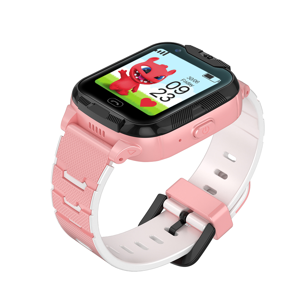Pink Maxlife kids smartwatch, angled view with buckle strap