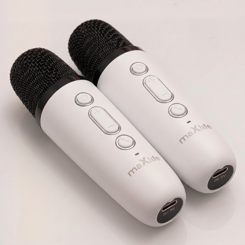 White maXlife microphones with silver accents